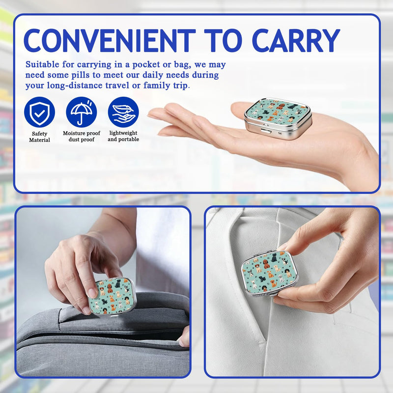 Dog Lover Pill Box 2-Compartment Small Pill Case Square Organizer Case with Mirror Portable Metal Medicine Box Travel Container for Women Men Cute Dog Paw