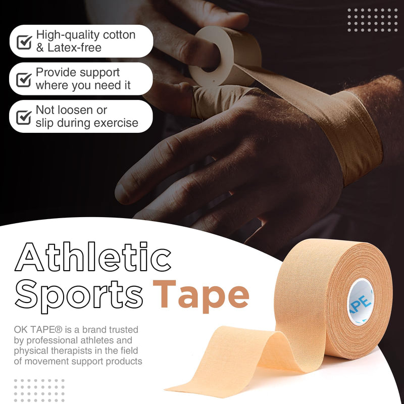 [Australia] - OK TAPE 4 Rolls Athletic Tape, Sports Tape for Injuries, Rigid, Easy Tear Medical Tape, Wrist Tape, No Sticky Residue | Secure Ankle, Finger, Knee- 1.5inch x 15yards (Beige) Beige-4 Rolls 