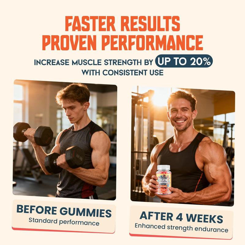 Creatine Monohydrate Gummies - 5000mg per Serving, Fruit Flavor Soft Chews with Taurine & Black Pepper for Muscle & Strength, 60 Count (60 Count (Pack of 1)) 60 count (Pack of 1)