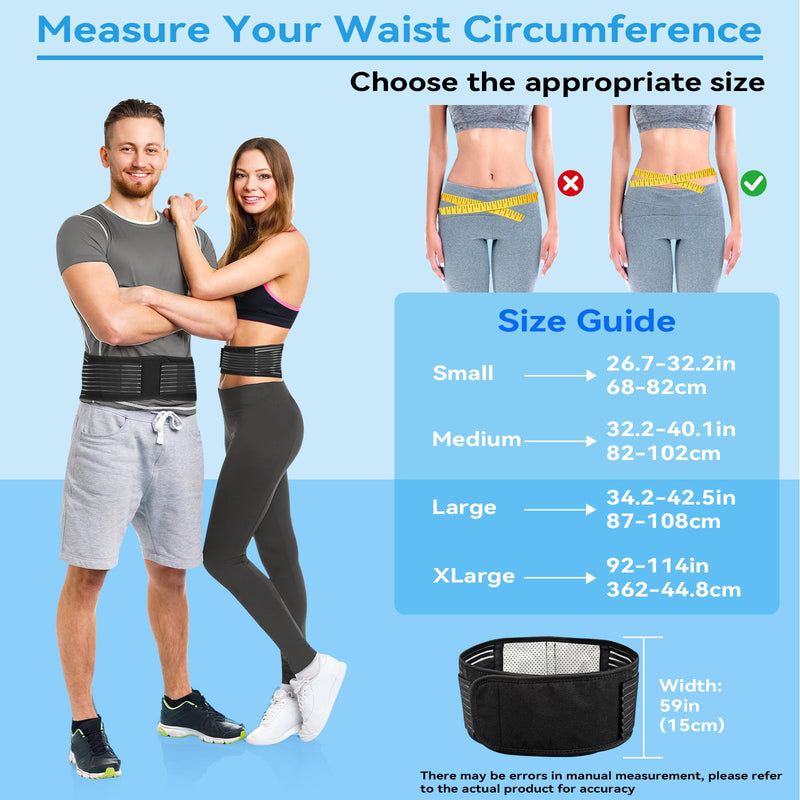 Back Braces for Lower Back Pain Relief, Lumbar Support Belt for Men Women | Adjustable Tourmaline waist belt, Self Heating & Soothing Waist Band, Lumbar Support Belt for Herniated Disc/Sciatica Black-1 Large