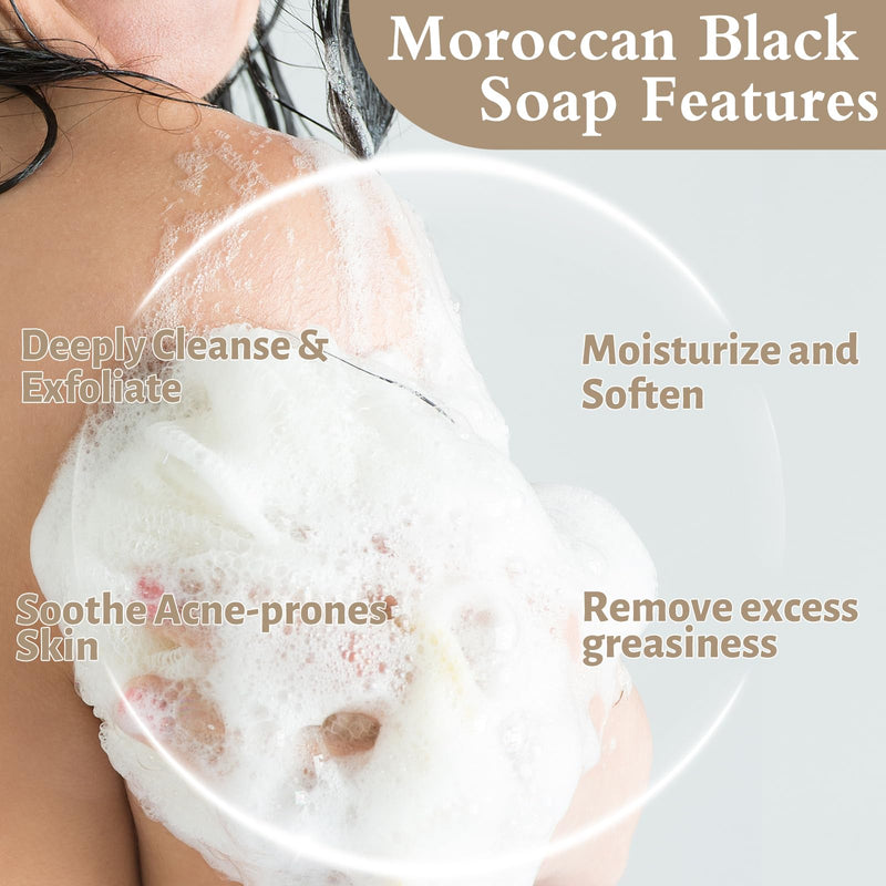 2 Pack Organic Moroccan Black Soap Soften Skin, Moisturizing Beldi Soap | with Argan Oil and Vitamin C Even Tone, Moroccan Hammam Kit, Fragrance Free, 5.29 oz/150 g