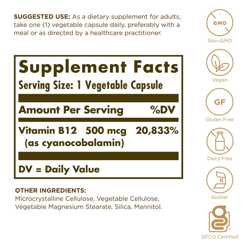 Vitamin B-12 500mcg Solgar 100 Caps