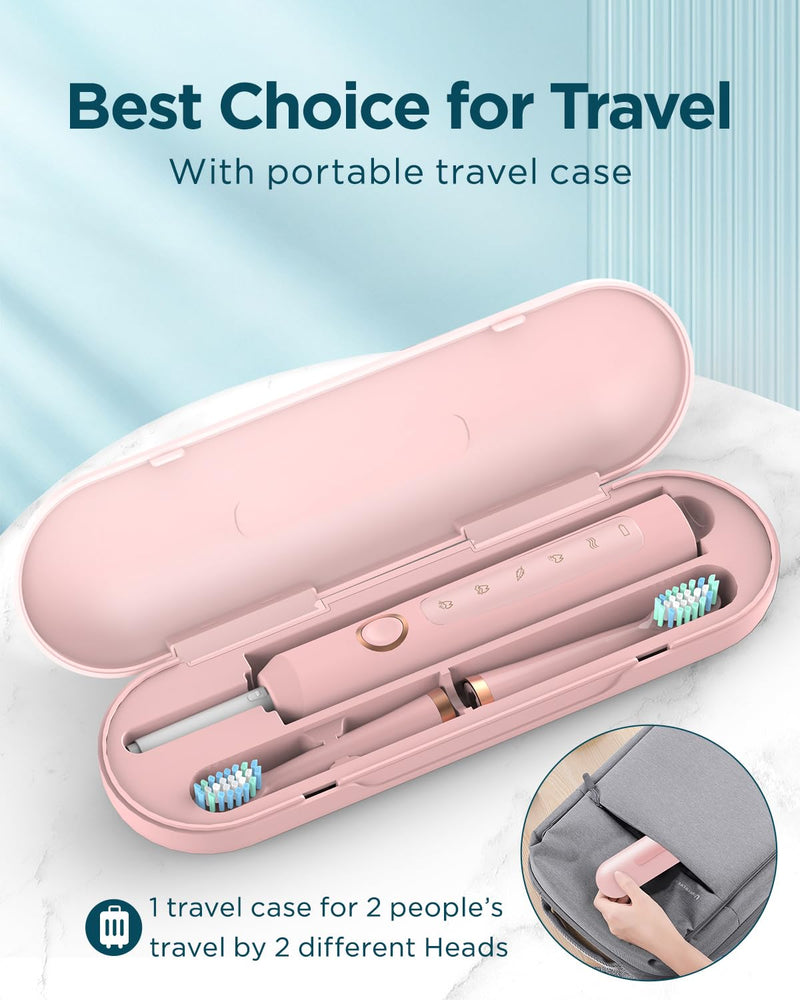 [Australia] - Sonic Electric Toothbrush for Adults - Rechargeable Electric toothbrush with 8 Brush Heads & Travel Case,Teeth Whitening , Power Electric Toothbrush with Holder, 3 Hours Charge for 120 Days - Pink 1 Count (Pack of 1) 