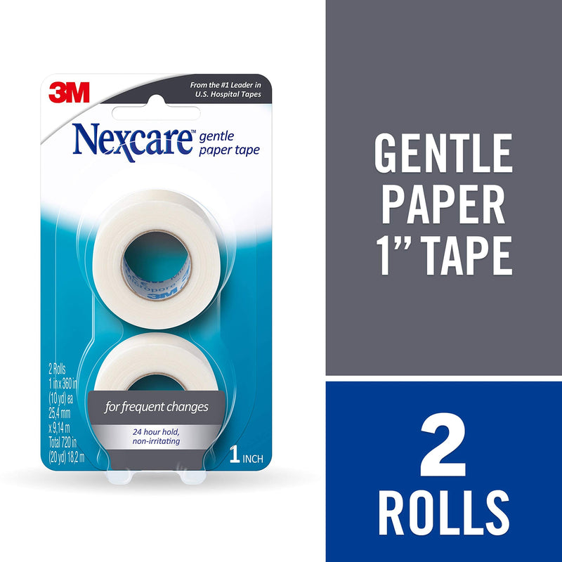 [Australia] - Nexcare Gentle Paper Tape, Medical Paper Tape, Secures Dressings and Lifts Away Gently - 1 In x 10 Yds, 2 Rolls of Tape 