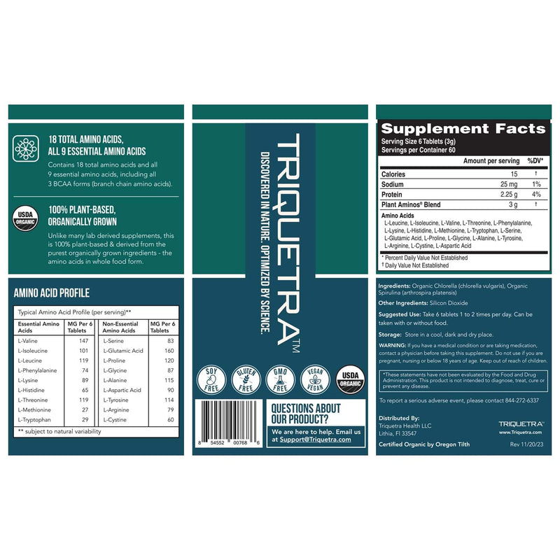 [Australia] - Plant Aminos Organic Essential Amino Acids (EAAs) & BCAA - 100% Plant-Based Raw, Vegan - All 9 Amino Acids with 18 Total Amino Acids (360 Tablets) 