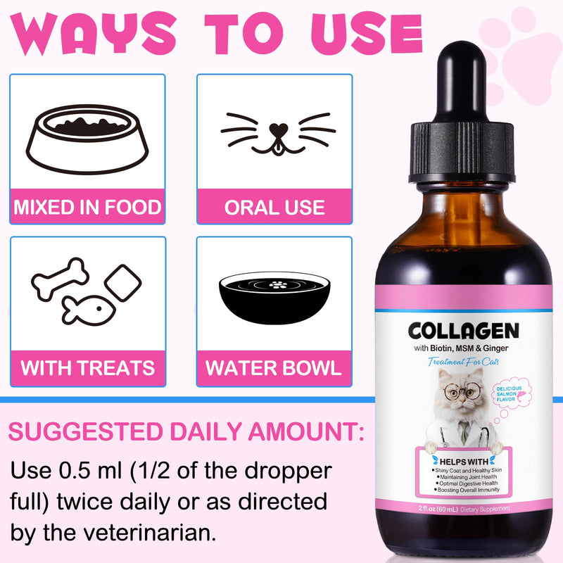 Liquid Collagen for Cats,Collagen for Cats,Cat Collagen Skin and Coat Supplement,Daily Collagens Drops Supports,Support Digestive Health, Cat Collagens Drops with Biotin 60ml