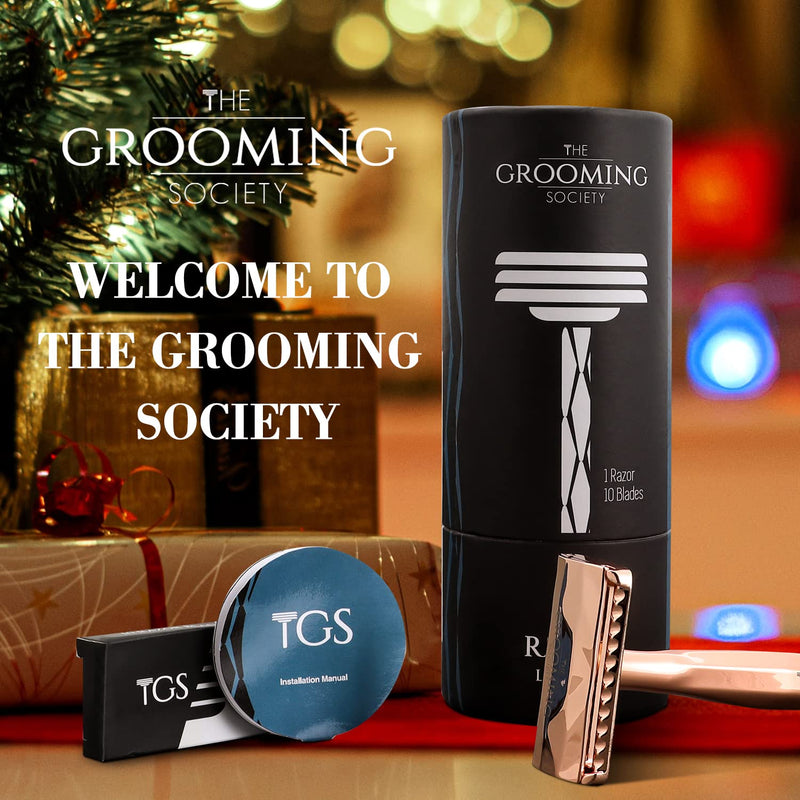 [Australia] - Double Edge Safety Razor, Classic for Men and Women, Reusable Safety Razor, Metal Long Handle Safety Razor, 10 Blade Refill Rose Gold 
