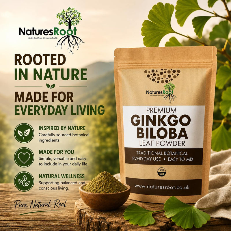 Nature’s Root Organic Ginkgo Biloba Powder 250g – Premium Botanical Leaf Powder – Vegan Herbal Supplement – Fine Milled Powder for Smoothies, Tea & Daily Wellness Routine 250 g (Pack of 1)