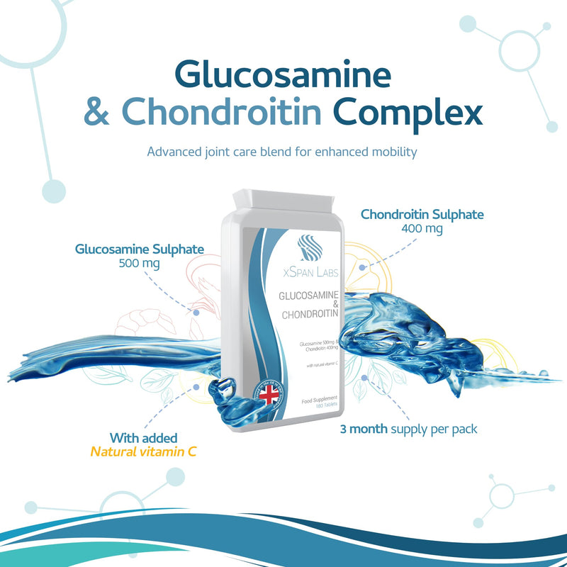 Glucosamine & Chondroitin Complex - 180 Tablets – A Super Strength Balanced Formulation of Glucosamine Sulphate and Chondroitin Sulphate with Natural Vitamin C - Manufactured in The United Kingdom