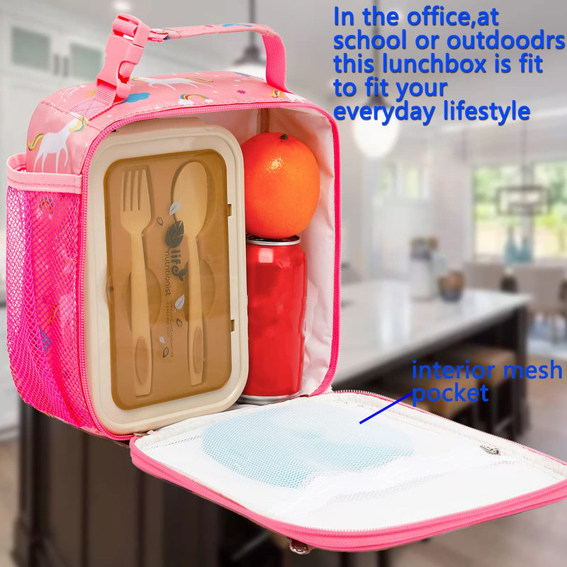 [Australia] - FlowFly Kids Lunch box Insulated Soft Bag Mini Cooler Back to School Thermal Meal Tote Kit for Girls, Boys, Unicorn 