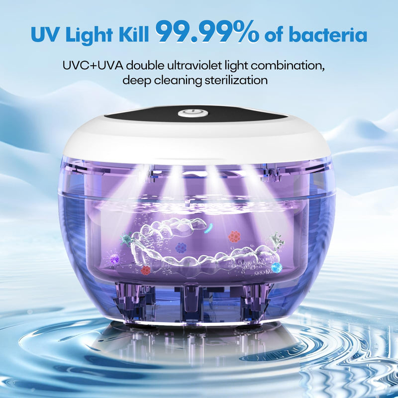 Upgraded Ultrasonic Retainer Cleaner Machine, 48kHz Ultrasonic Dentures Cleaner for Mouth Guards, Braces, Aligner, Toothbrush & Jewelry, 200ML Capacity, White Pearl White