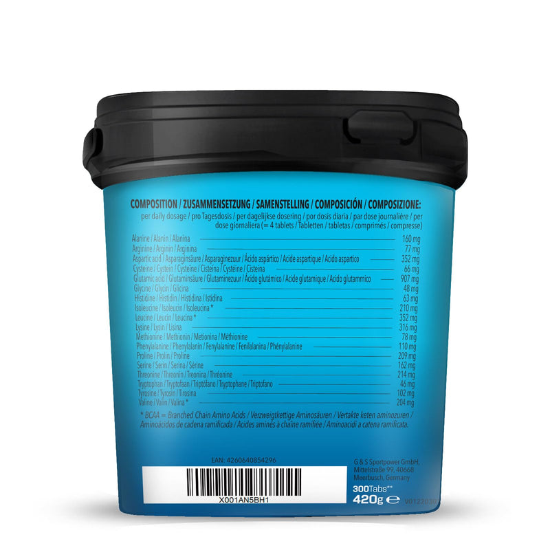 [Australia] - Bodylab24 Amino Tabs 300 tablets, with all essential amino acids, including all BCAA (L-Leucine, L-Isoleucine and L-Valine), ideal for regeneration and muscle building 