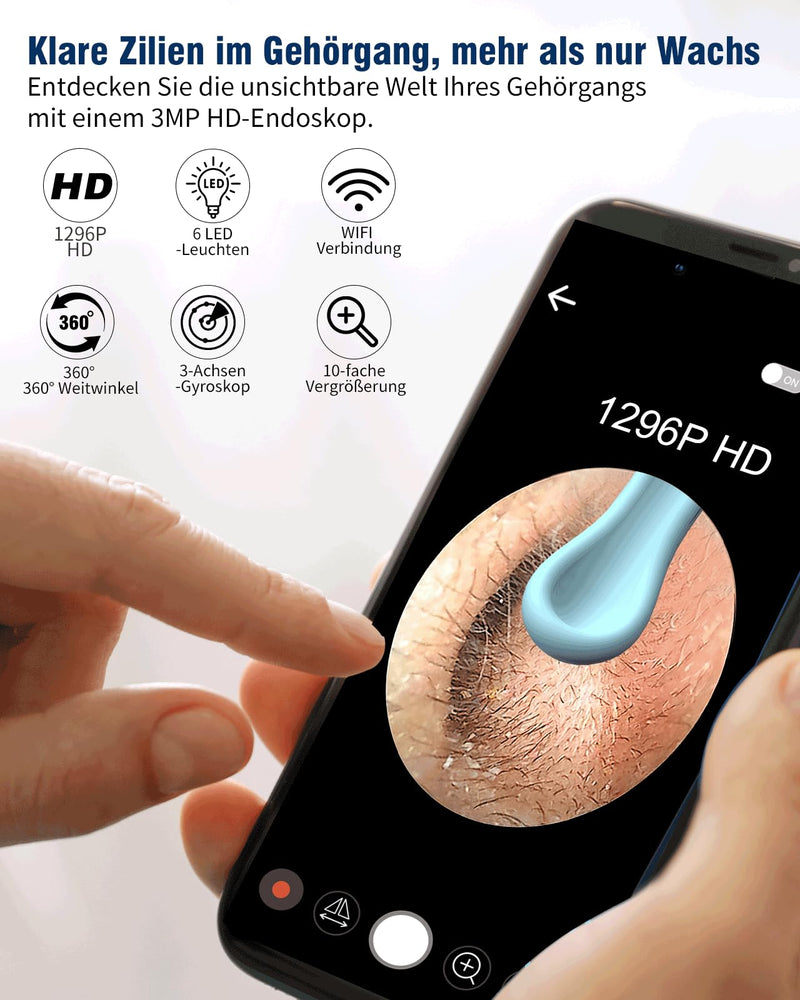 [Australia] - Kekoy Earwax Remover Otoscope with Light, 1296P Ear Cleaner with Camera, WiFi Ear Cleaner with Camera, Rechargeable Ear Cleaner, Ear Cleaner for Adults and Children (White Blue) White Blue 