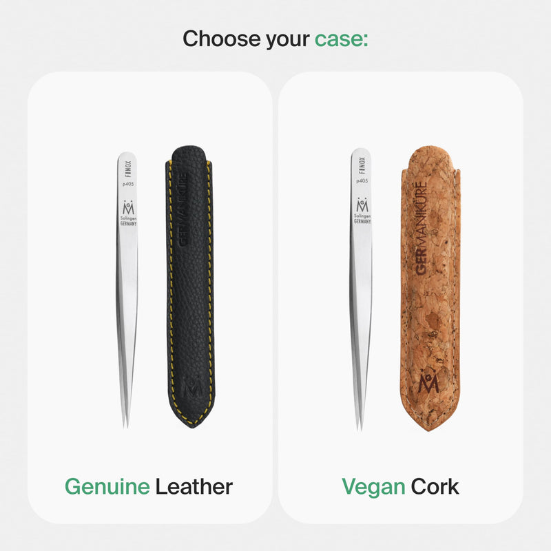 GERMANIKURE Pointed Tweezers in Leather Case - Made in Solingen Germany Leather Sleeve