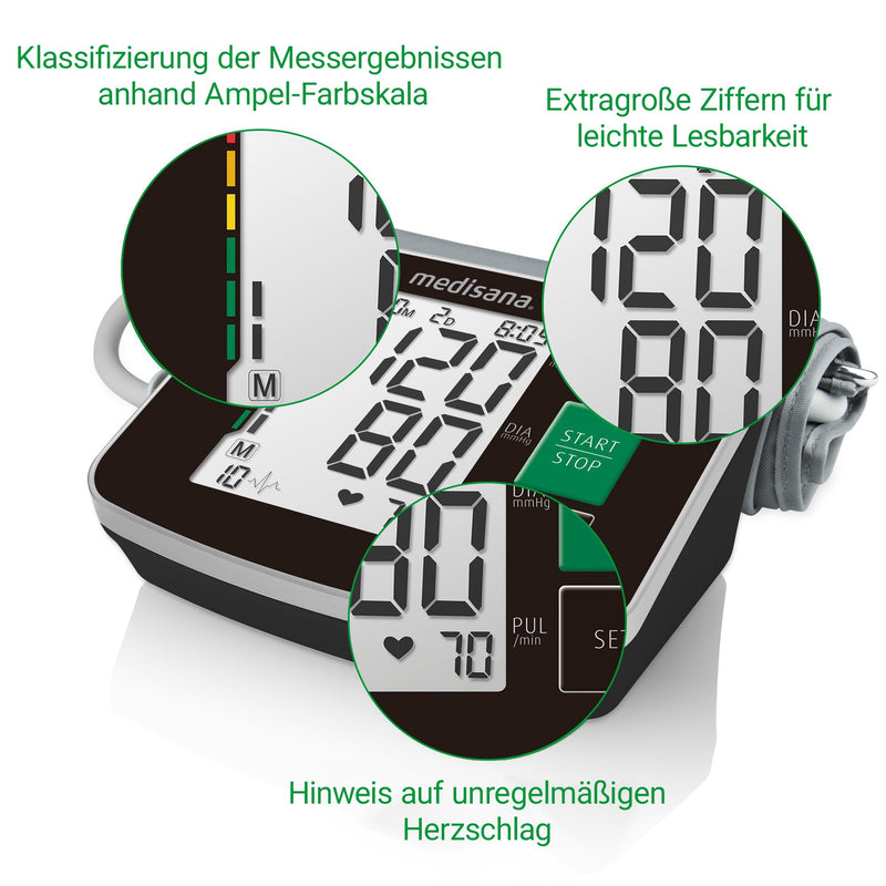 [Australia] - medisana BU 516 upper arm blood pressure monitor, precise blood pressure and pulse measurement with memory function, traffic light scale, function to display an irregular heartbeat 