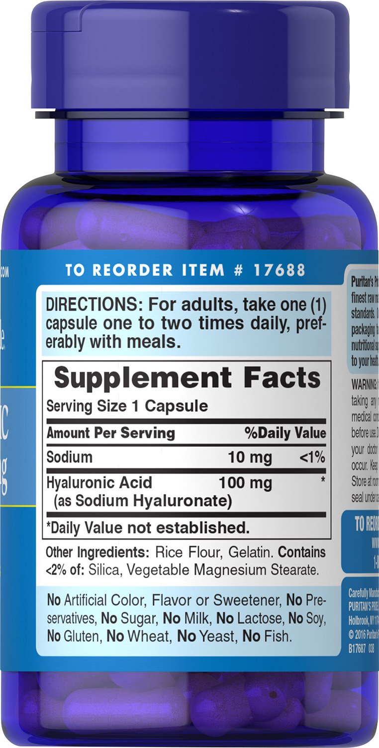 [Australia] - Puritans Pride Hyaluronic Acid 100 mg Capsules, 60 Count 60 Count (Pack of 1) 