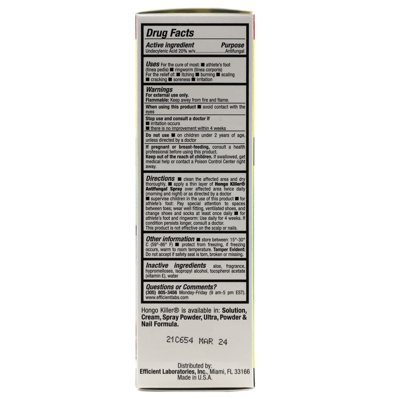 Hongo Killer Antifungal Spray, Athlete's Foot Treatment, 1.50 Fl Oz | Bottle, Pack of 1 1.5 Fl Oz (Pack of 1)