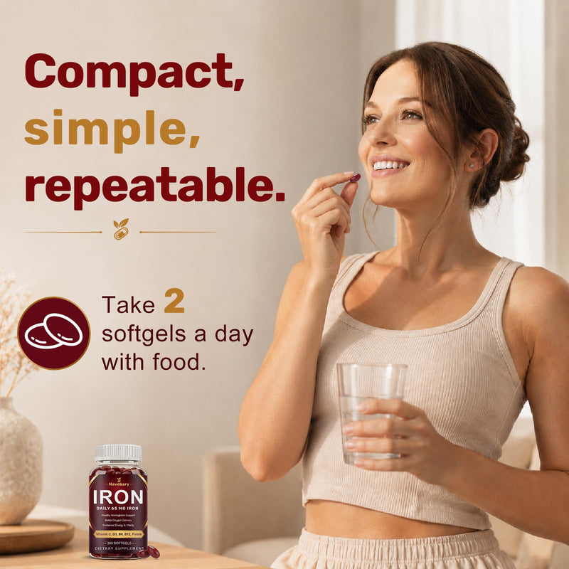 Iron 65mg 8-in-1 Multivitamin & B-Complex - 300 Softgels, 150 Day Supply | Complete 8-in-1 iron + B-Complex Multivitamin for blood & energy*. 2 daily, 150 day supply, 5 month value pack 300 Count (Pack of 1)