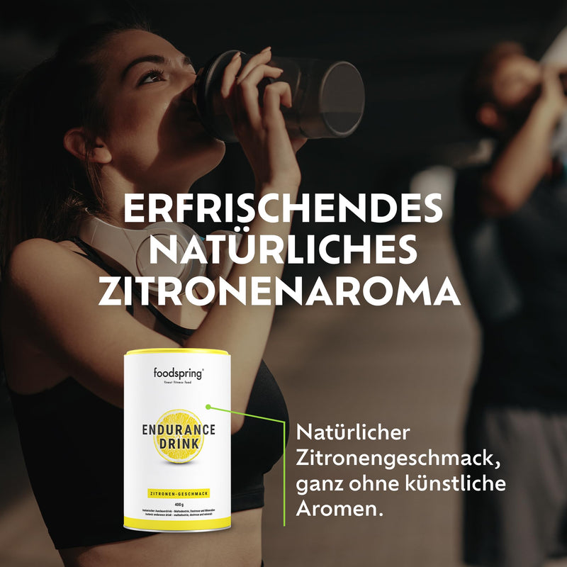 [Australia] - foodspring - Endurance Drink Lemon Electrolytes Powder Mixture 400 Can - Hydration Powder for Sports, Endurance & Energy - Isotonic Drink Powder with Minerals, Dextrose & Maltodextrin 