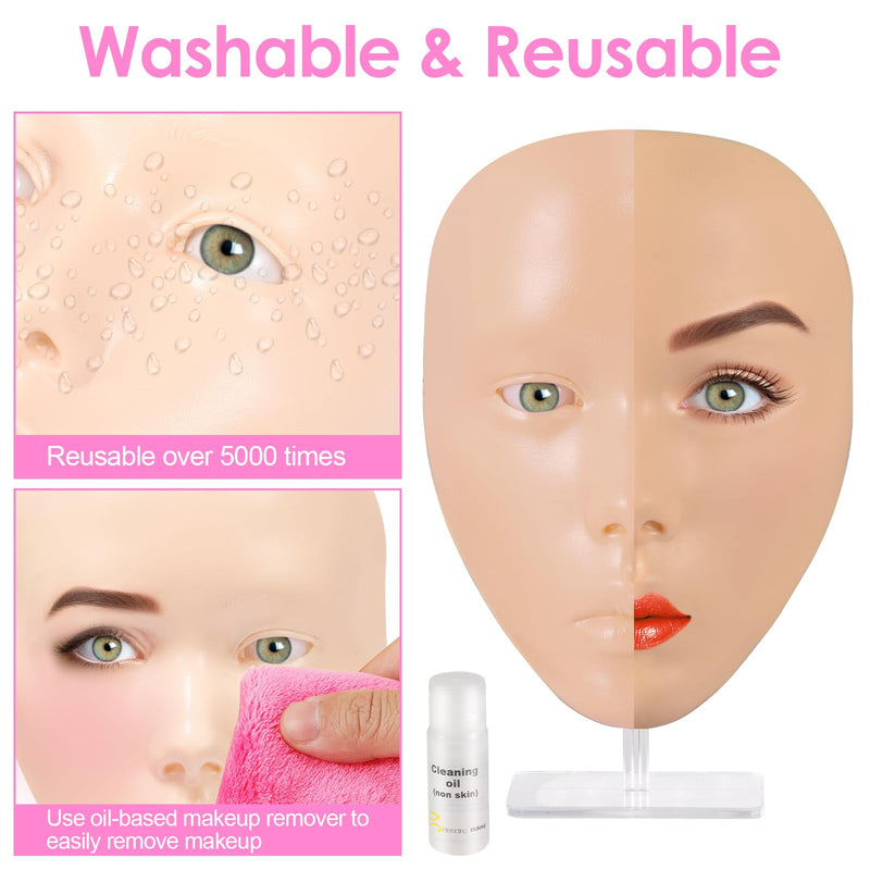 [Australia] - 3D Makeup Practice Kit, Reusable Silicone Practice Face Board/Makeup Mannequin Face,with Brushes&Eyebrow Pencils&Eyelashes&Bag&Eyeshadow&Lipstick 