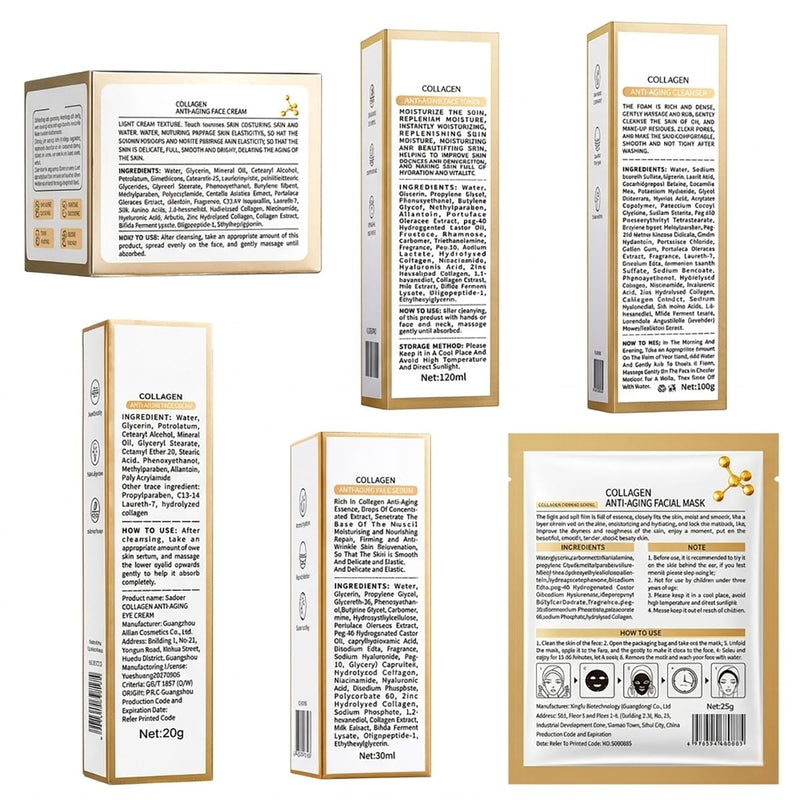 Collagen Anti-Aging Skincare Set, 7 Piece Kit with Cleanser, Toner, Serum, Face Cream, Eye Cream, Facial Mask, Firming and Moisturizing