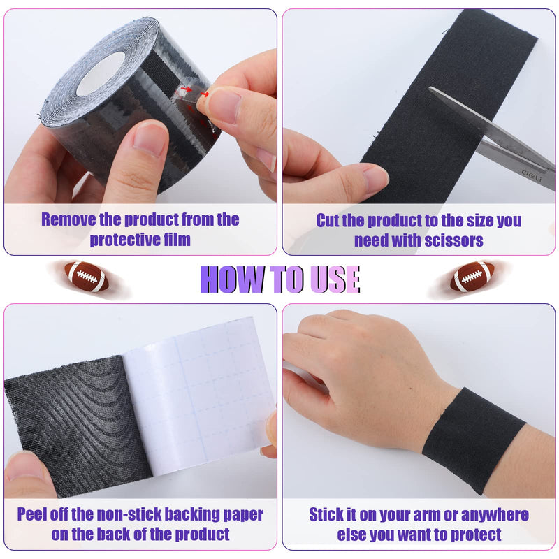 [Australia] - 4 Rolls Football Turf Tape Athletic Sports Tape Youth Wide Waterproof Black White Athletic Tapes for Arms Football Sport Athlete Gym Ankles Wrist, 2 Sizes 