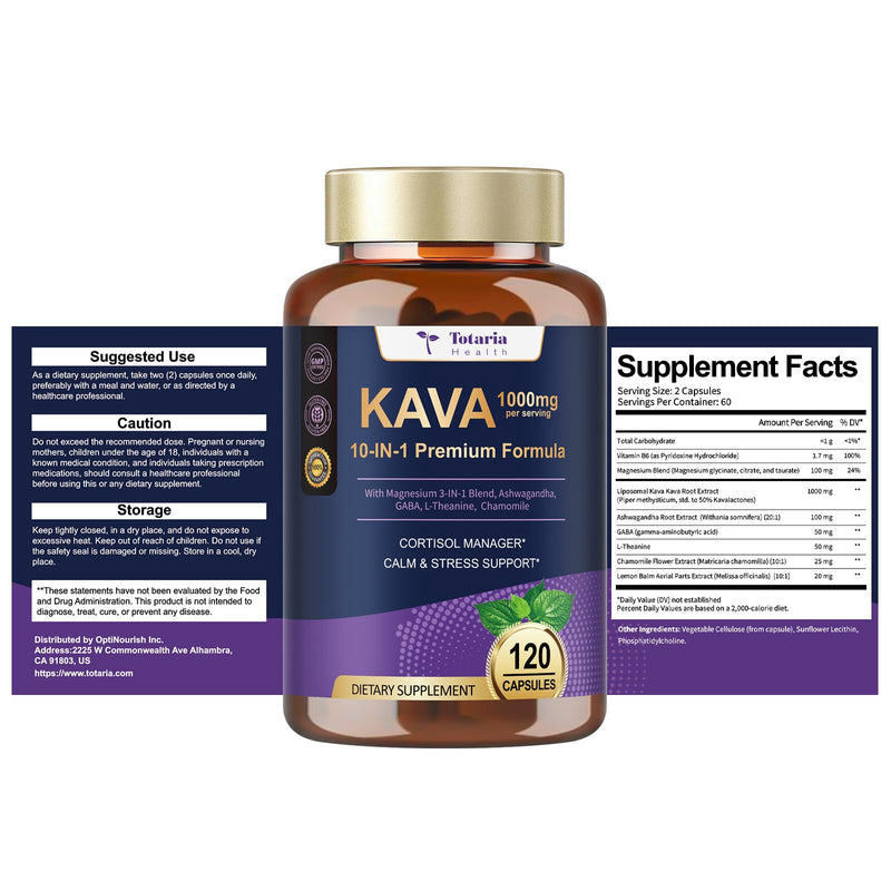 [Australia] - Kava Kava Root Extract 1000mg with Magnesium - 50% Kavalactones, L Theanine, Ashwagandha Herbal Blend for Balanced Mood, Relax Calming, Sleep, Mood, Cognitive & Immune Support - 120 Veg Capsules 