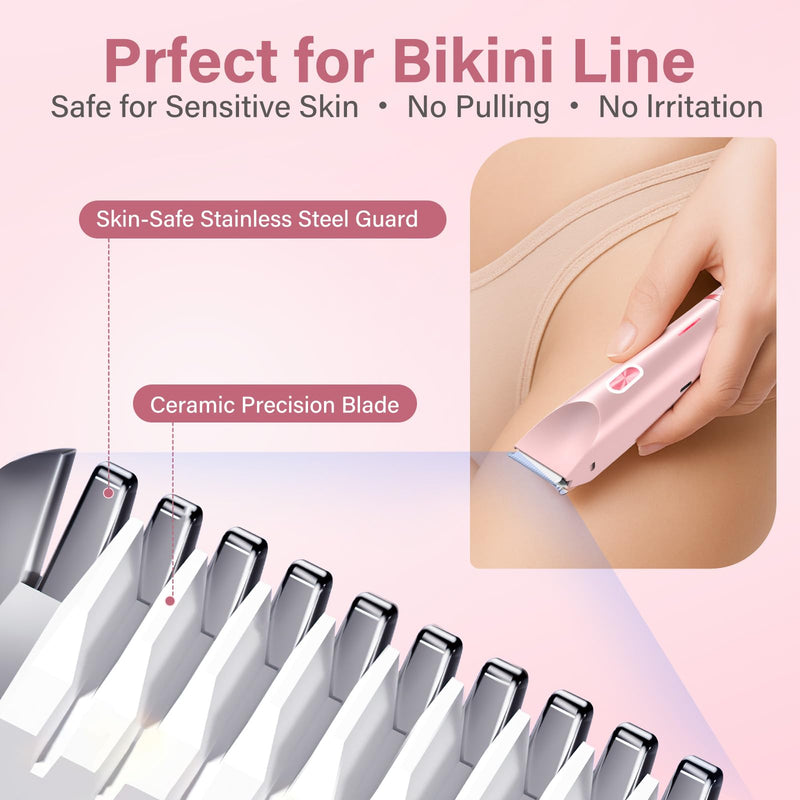 [Australia] - 2-in-1 Women's Electric Razor & Bikini Trimmer - Painless Smooth Shave & Gentle Pubic Hair Removal - Dual Ceramic Blades, IPX7 Shower-Proof - Cordless for Sensitive Skin 1 