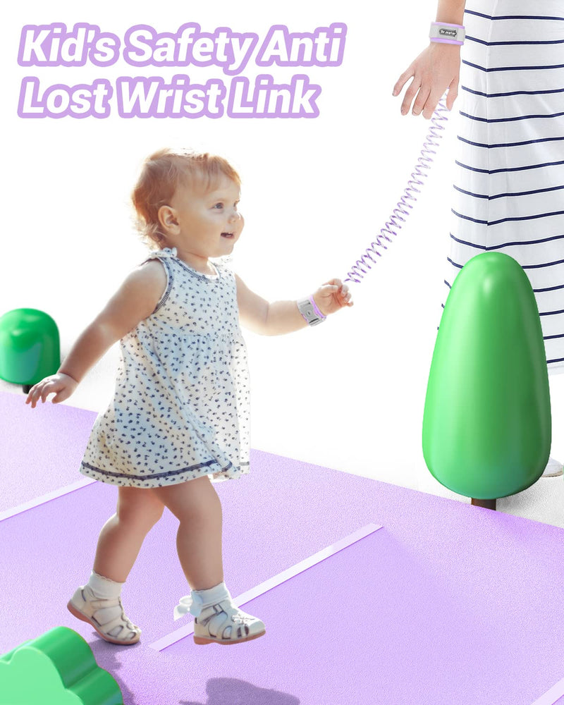 [Australia] - Dr.meter Kids Leash for Toddler, Reflective Anti Lost Wrist Link with Key & Lock, 8.2ft Safety Wristband Child Walking Harness for Supermarket Mall Airport Amusement Park Zoo Travel, Purple 