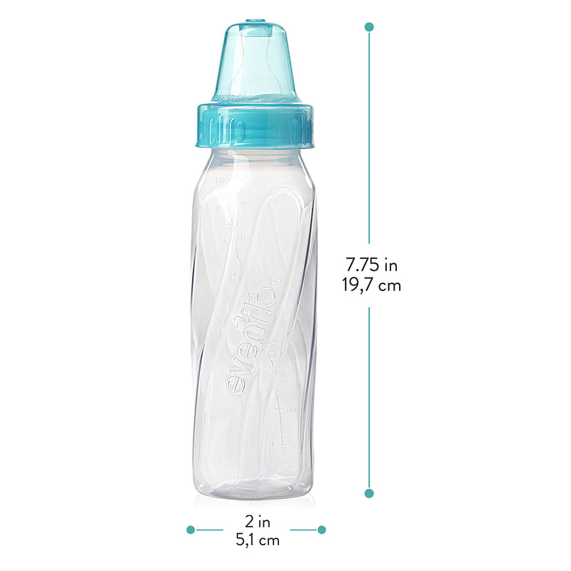 [Australia] - Evenflo Feeding Classic Clear Plastic Standard Neck Bottles for Baby, Infant and Newborn - Teal/Green/Blue, 8 Ounce (Pack of 12) 