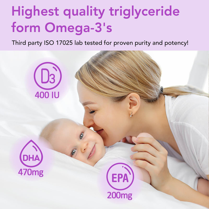 [Australia] - Premom Prenatal DHA Fish Oil: Triglyceride Omega 3 with 470mg DHA, 200mg EPA + 400 IU Vit D3 Supplement - Fertility Support for Women - Globally Sourced from Wild Caught Fish 