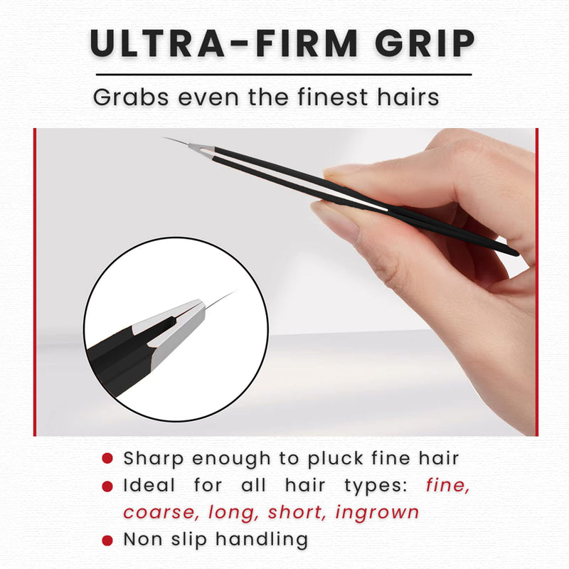 Eyebrow Tweezers Women Facial Hair, Stainless Steel Facial Hair Removal Precision Tweezer for Men & Women in Black, Slanted Tip Eyebrow Plucker for Easy Plucking, Professional Tweezers by AURAY (10) 10