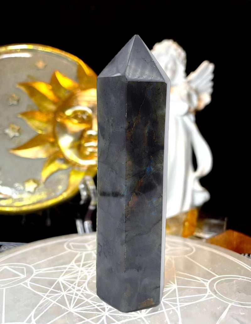 Labradorite Crystal Tower 6 Faceted Healing Crystal Point Wand 1-1.5 Lbs Quartz Tower Large for Meditation Reiki Collection Labradorite 1.0-1.5 Pound