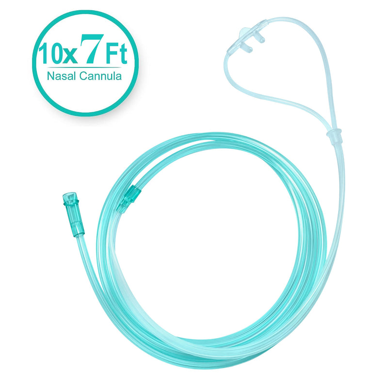 [Australia] - 10 Pack High-Flow Soft Nasal Oxygen Cannula, Standard Connector 7 Ft, Green Tubing and Each Individual Packing 