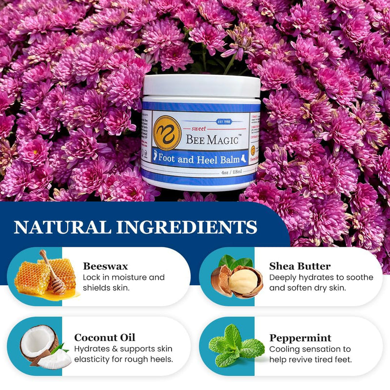 Sweet Bee Naturals Organic Foot Balm - Intensive Heel Balm for Dry Cracked Feet - Natural Moisturizing Treatment for Cracked Heels - Heel Cream Softener for Rough Skin Repair – 4 OZ Jar 4 Ounce (Pack of 1)