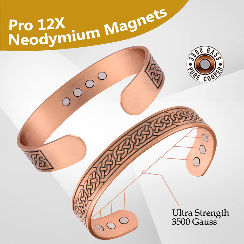 [Australia] - Feraco Copper Bracelets for Men, 12X Strength Wide Pure Copper Magnetic Bracelet for Men with Neodymium Magnets, Adjustable Cuff Bangle with Giftable Box Chain 