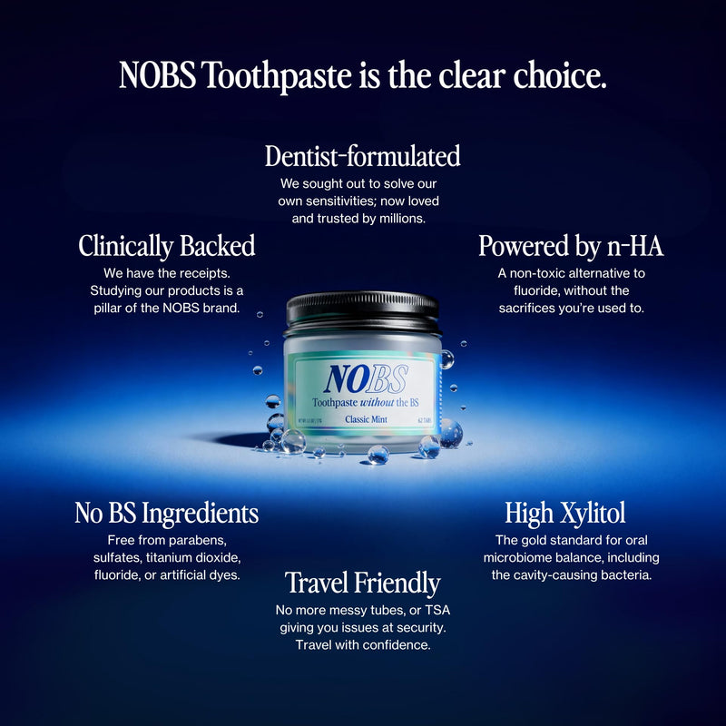 NOBS (No Bad Stuff) Toothpaste Tablets - Nano Hydroxyapatite, Fluoride & Plastic Free, Eco & Travel Friendly - Remineralize with NHA (1 Month) 62 Count (Pack of 1)