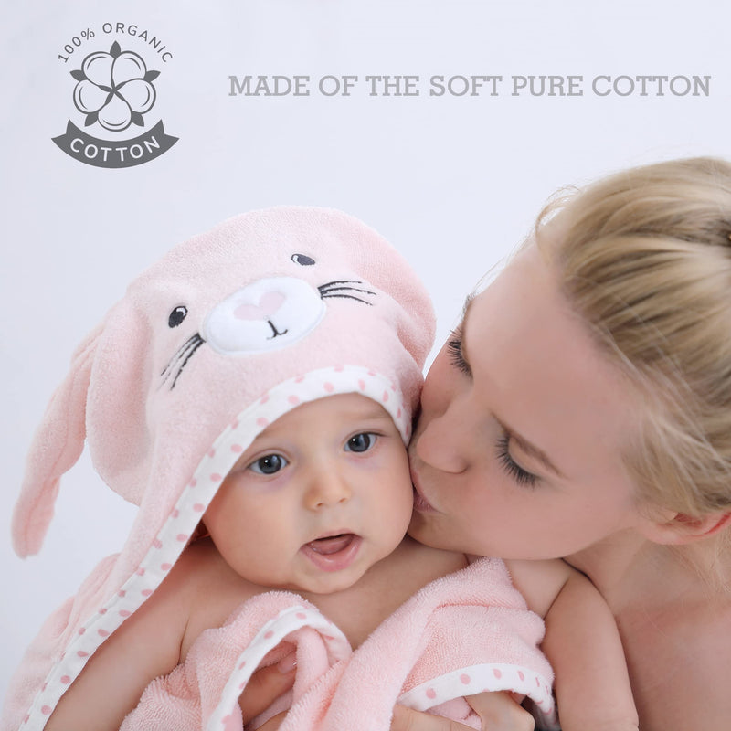 Baby Hooded Towel with Unique Animal Design Ultra Soft Thick Cotton Bath Towel for Newborn (Bunny) Rabbit