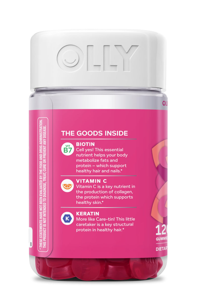 OLLY Hair Skin and Nails Gummies, Undeniable Beauty, Biotin - 120 Count 120 Count (Pack of 1)