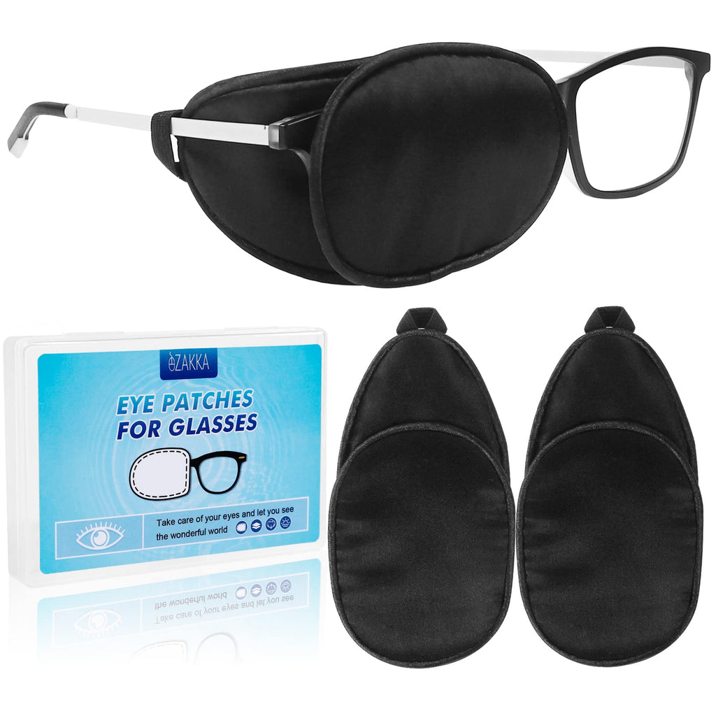 eZAKKA Eye Patches for Adults Kids, Eye Patch for Glasses, Medical Soft Eye Patch for Lazy Eye Amblyopia Strabismus and After Surgery (Black+Black) Black+black