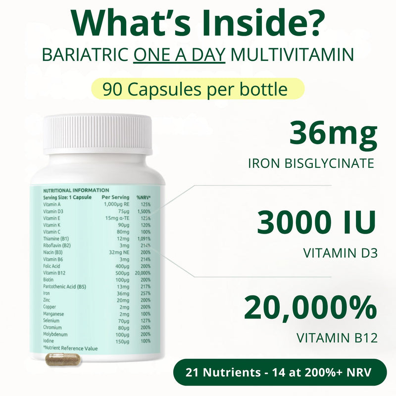 3 Month Supply - Bariatric Multivitamin with Iron 36mg | One A Day Bariatric Vitamins for Gastric Bypass and Gastric Sleeve | ADEK Vitamins Bariatric Vitamin D and B12 | 90 Easy to Swallow Capsules
