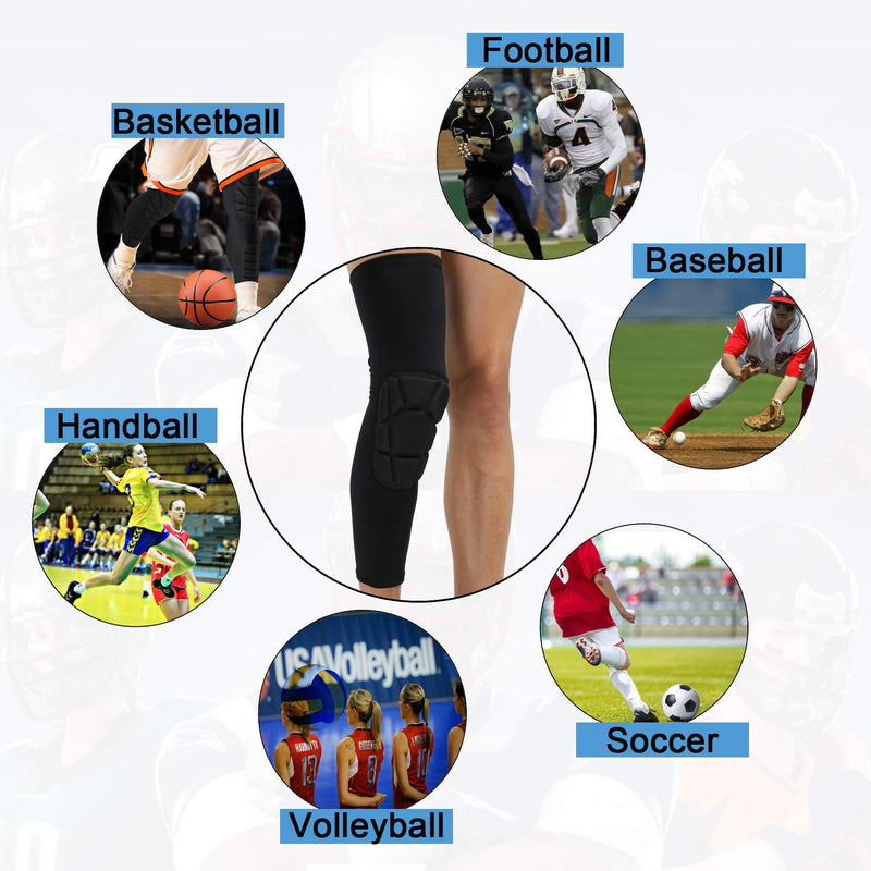 Knee Padded 2 Pack Compression Leg Sleeve Thigh Guard Sports Protective Gear Brace Support for Football Basketball Volleyball Softball Tennis Youth Kids Adult Black Knee Pad X-Large (Pack of 2)