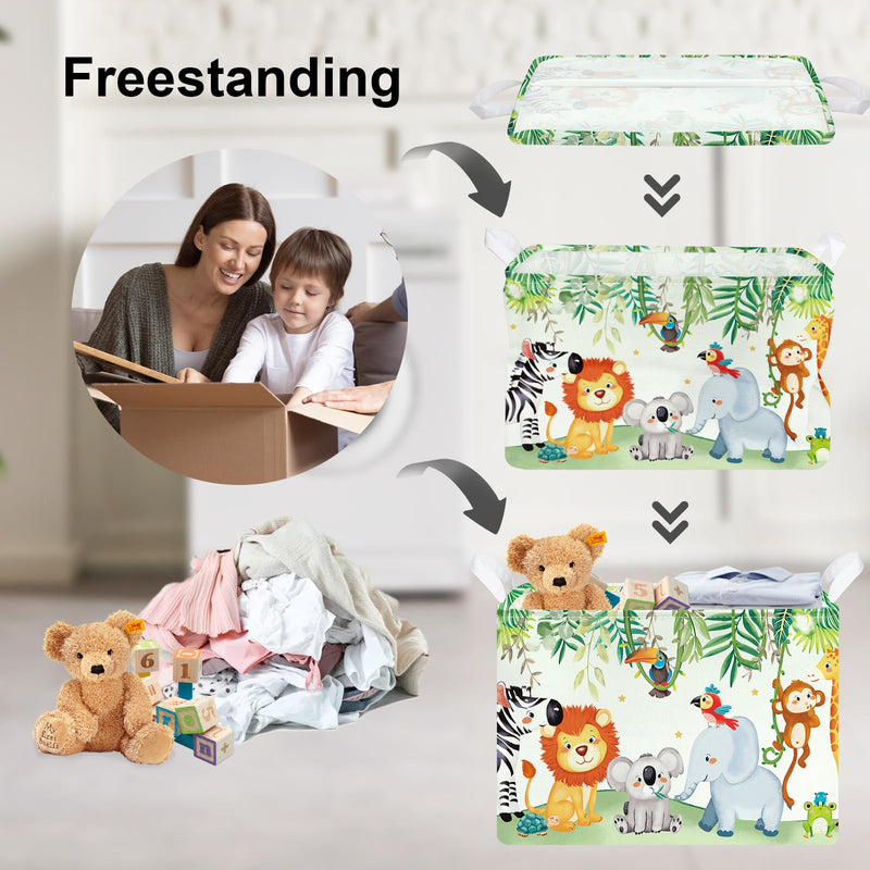 [Australia] - Clastyle Friendly Animals Party Nursery Storage Bins for Toys Books Rectangle Elephant Koala Monkey Safari Storage Basket Kids Collapsible Baby Gift Baskets for Bedroom, 15.7*11.8*11.8 in 40*30*30 cm 
