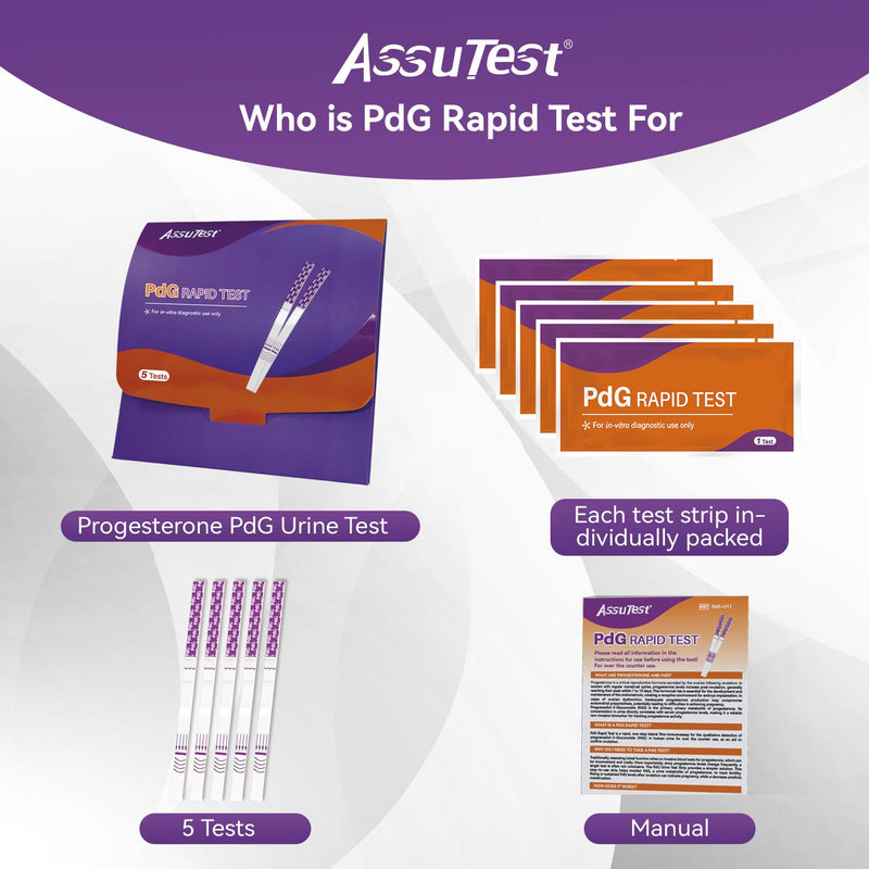 AssuTest PdG Test Strips Progesterone Urine Test for Confirming Ovulation, At-Home Fertility Ovulation Test, Detection Accuracy, Individually Foil-Sealed, 5 Count