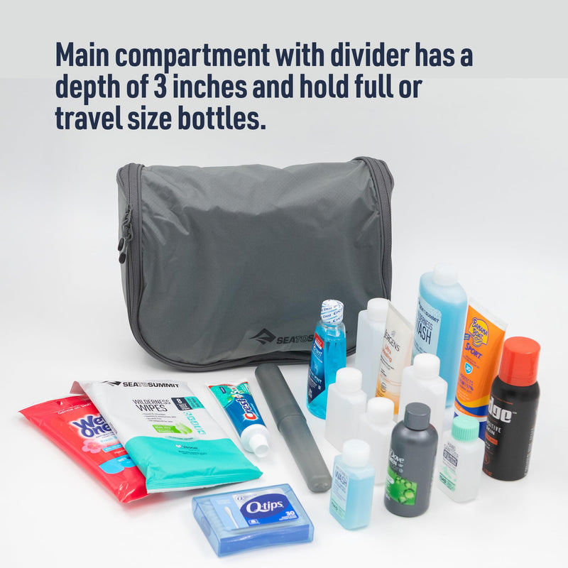 Sea to Summit Large Hanging Toiletry Bag, Travel Organizer, Highrise Grey | Ultralight hanging toiletry bag with multiple compartments organizes makeup and toiletries for travel and outdoor adventures