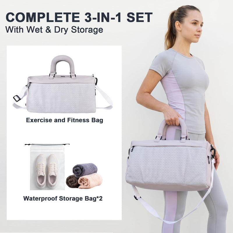 Gym Bag for Women, Travel Duffel Bag Carry on Weekender Bag | 20L, 2 Waterproof Bag, Water Resistant, Light Weight, Shoe Compartment, Washable, For Travel, Overnight, Yoga, Beach