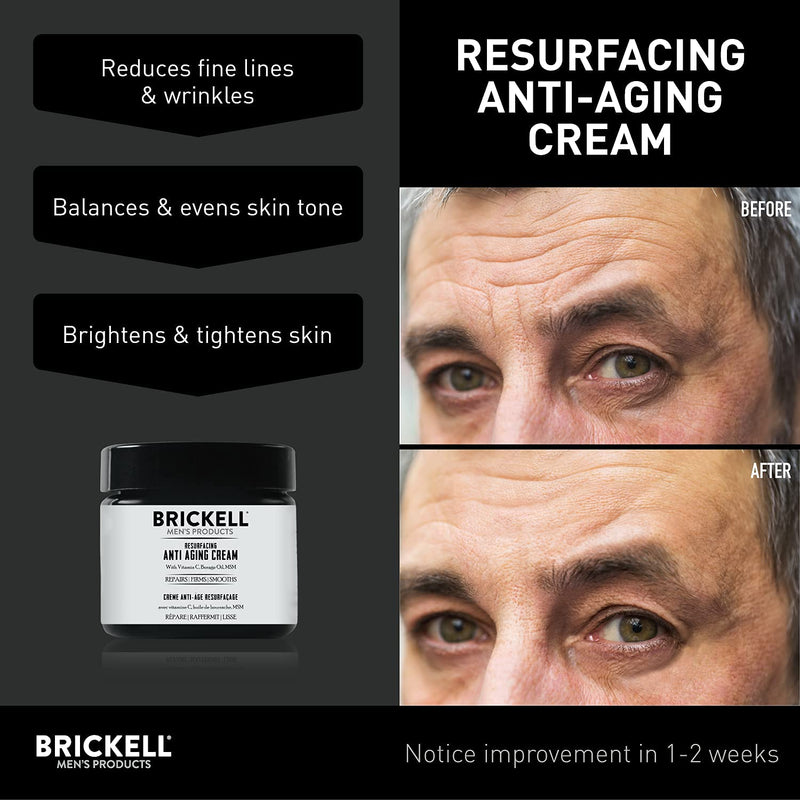Brickell Men's Products Resurfacing Anti-Aging Face Cream For Men, Face Moisturizer For Wrinkles, With Vitamin C, Jojoba Oil, and Pro-Vitamin B5, 2 Ounce, Unscented