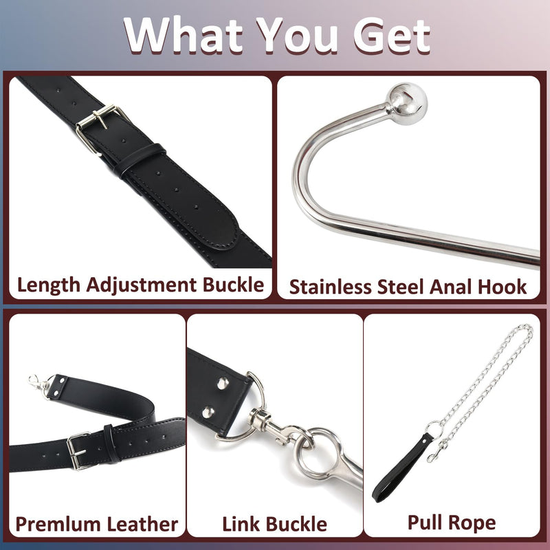 Bondage Collar Anal Hook sex leash Bondage Harness Set with Adjustable Handcuffs & Chain Leash Collar SM Adult Toys Sex Game Accessories (new anal hook set)