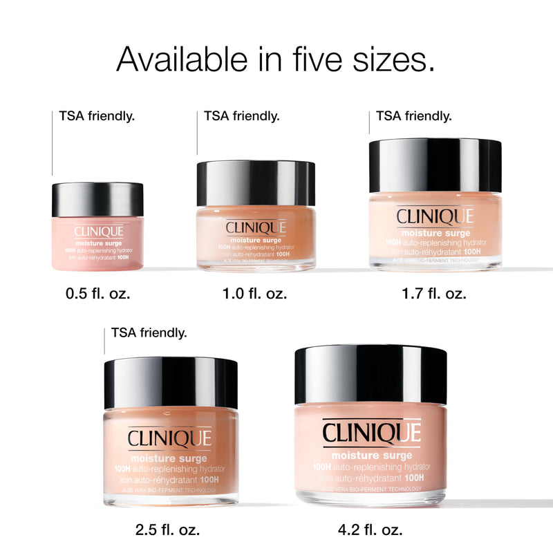 Clinique Moisture Surge 100H Auto-Replenishing Hydrator Oil Free Face Moisturizer | With Hyaluronic Acid, Aloe Bioferment and Vitamins C + E | For All Skin Types | Hydrating + Moisturizing 1 Fl Oz