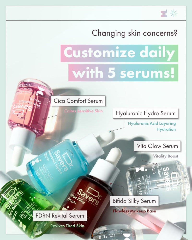 It'S SKIN Dr.Savers Vitamin Glow Face Serum 1.01 fl.oz, Vitamin Complex Derma Serum, Lightweight, Glowing, Radiant Skin, Reduce Dark Spots, Uneven Skin Tone, Niacinamide, Personalized Korean Skincare Vita Glow 1.01 Fl Oz (Pack of 1)